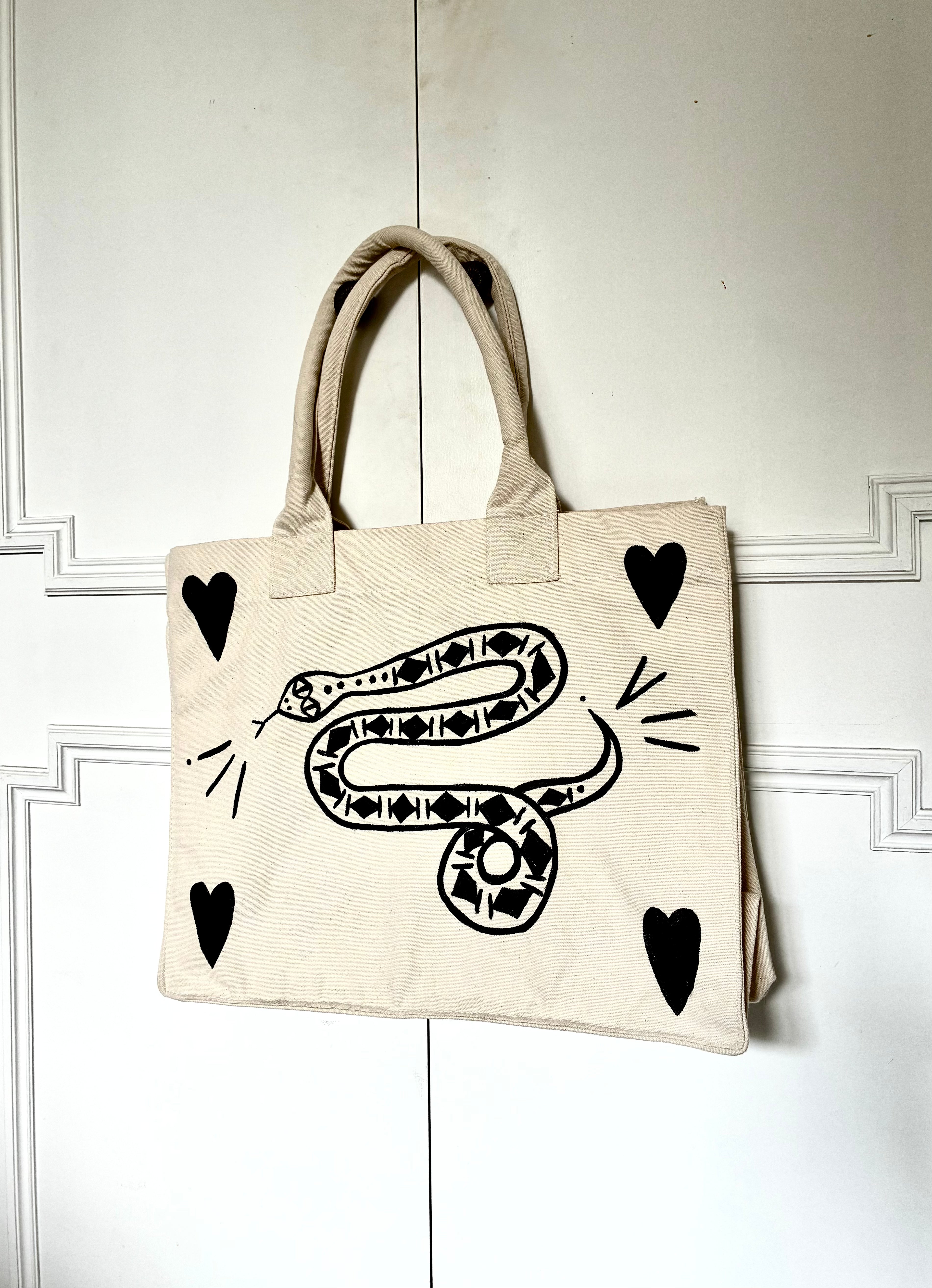 Handpainted *Bird & Snake* Beach Shopping Canvas Bag