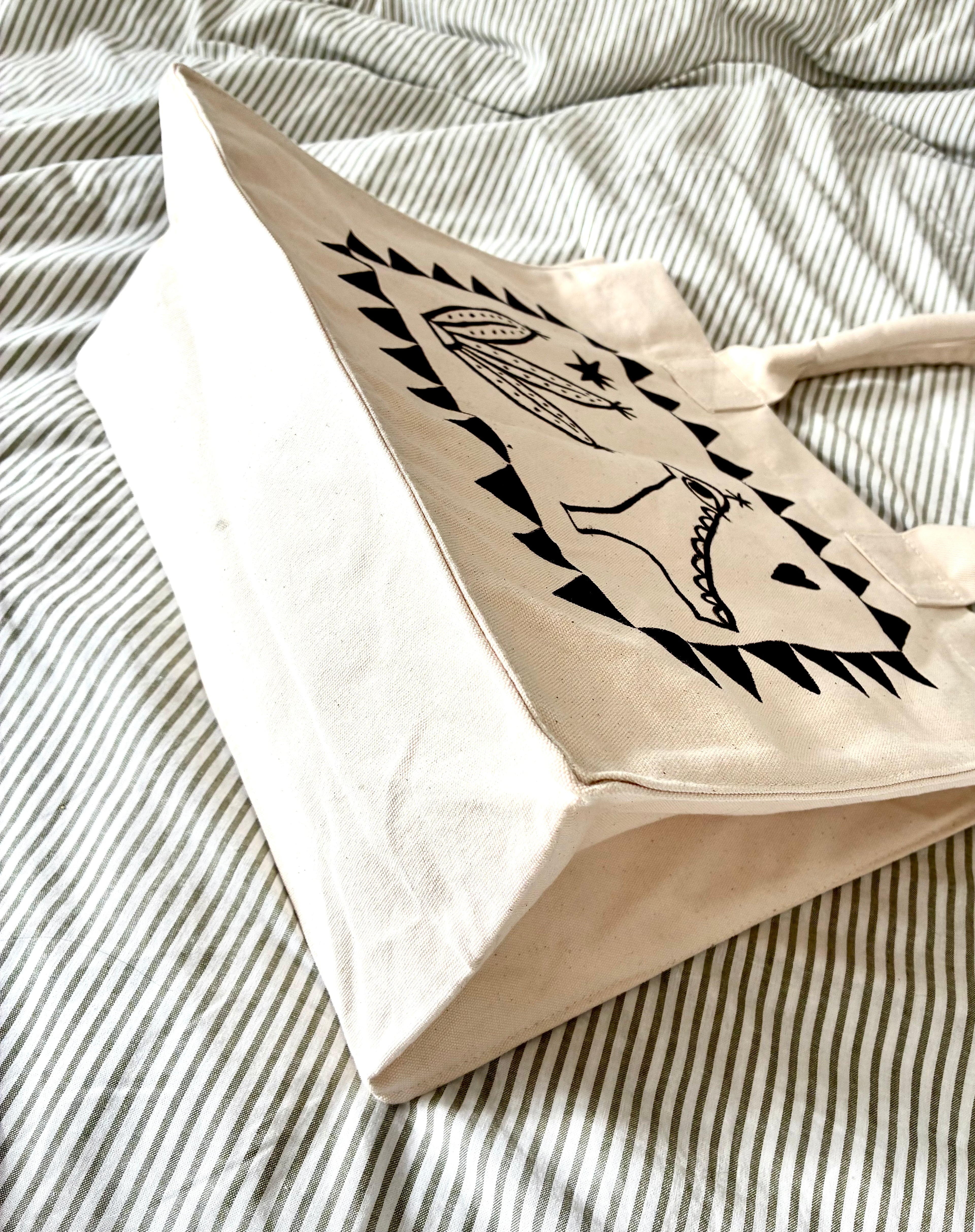 Handpainted *Bird & Snake* Beach Shopping Canvas Bag