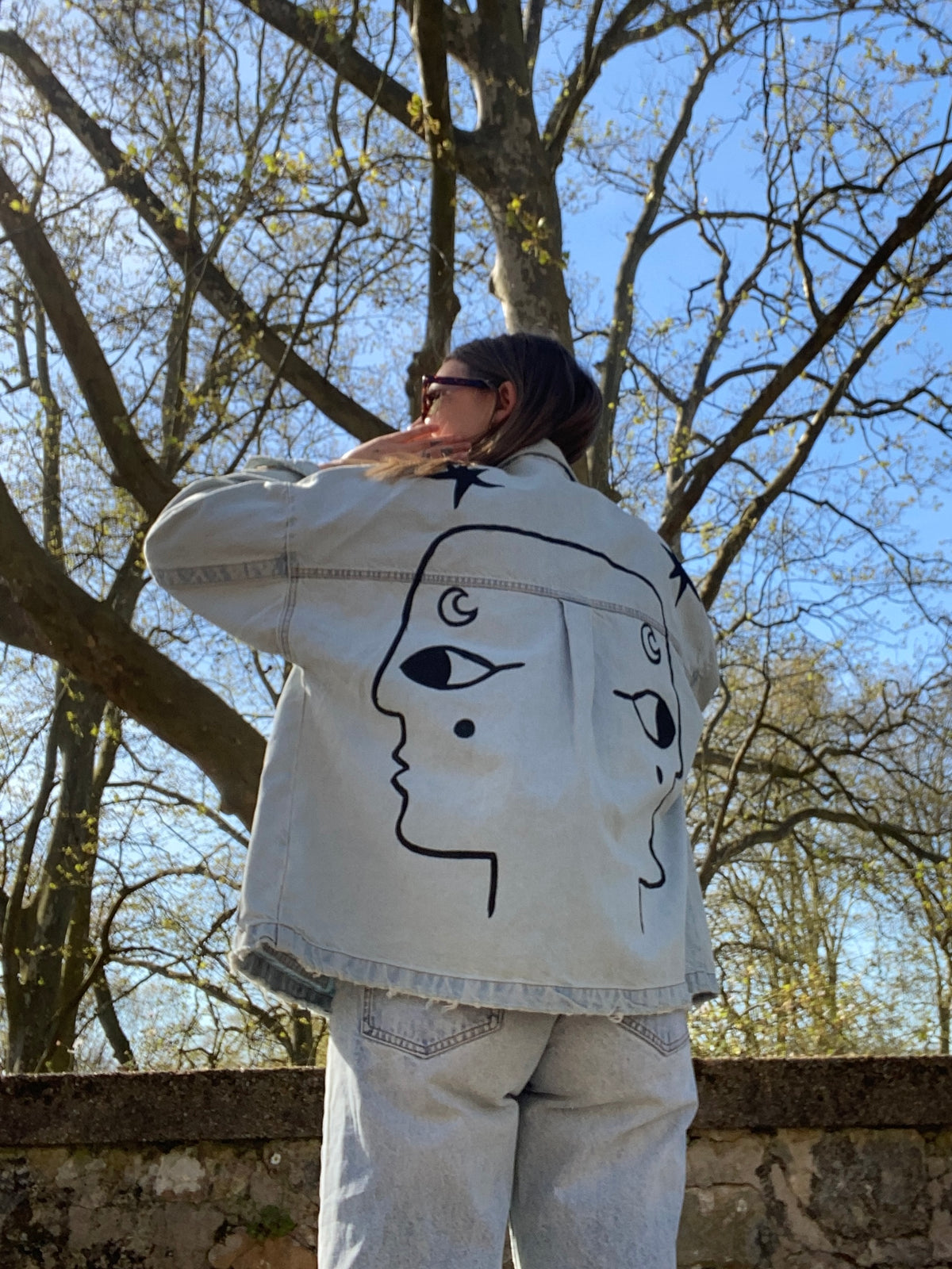 Hand painted 2 face denim jacket