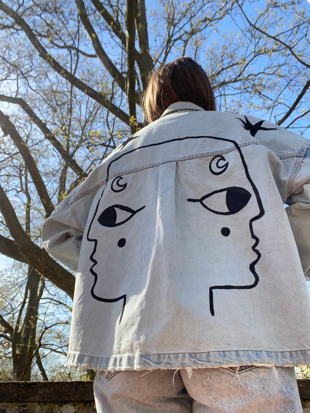 Hand painted 2 face denim jacket