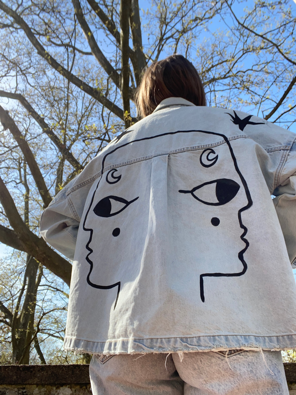 Hand painted 2 face denim jacket