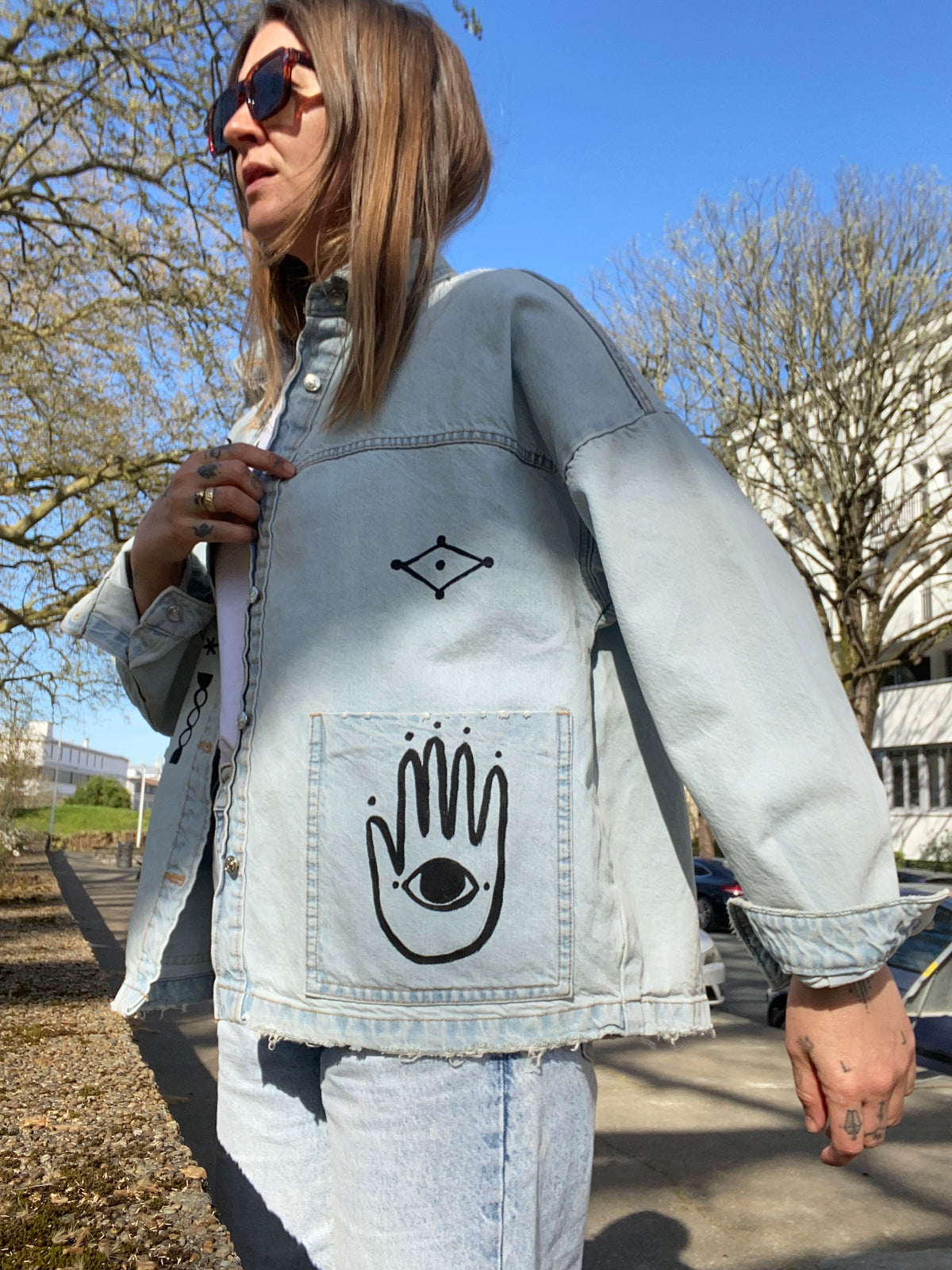 Hand painted 2 face denim jacket